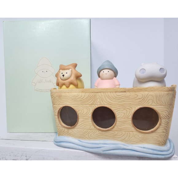 Lil' Noah Nursery Decor, 6" Noah's Ark 3-n-1 Jar Set with Animal Lids on Ark - Picture 1 of 14